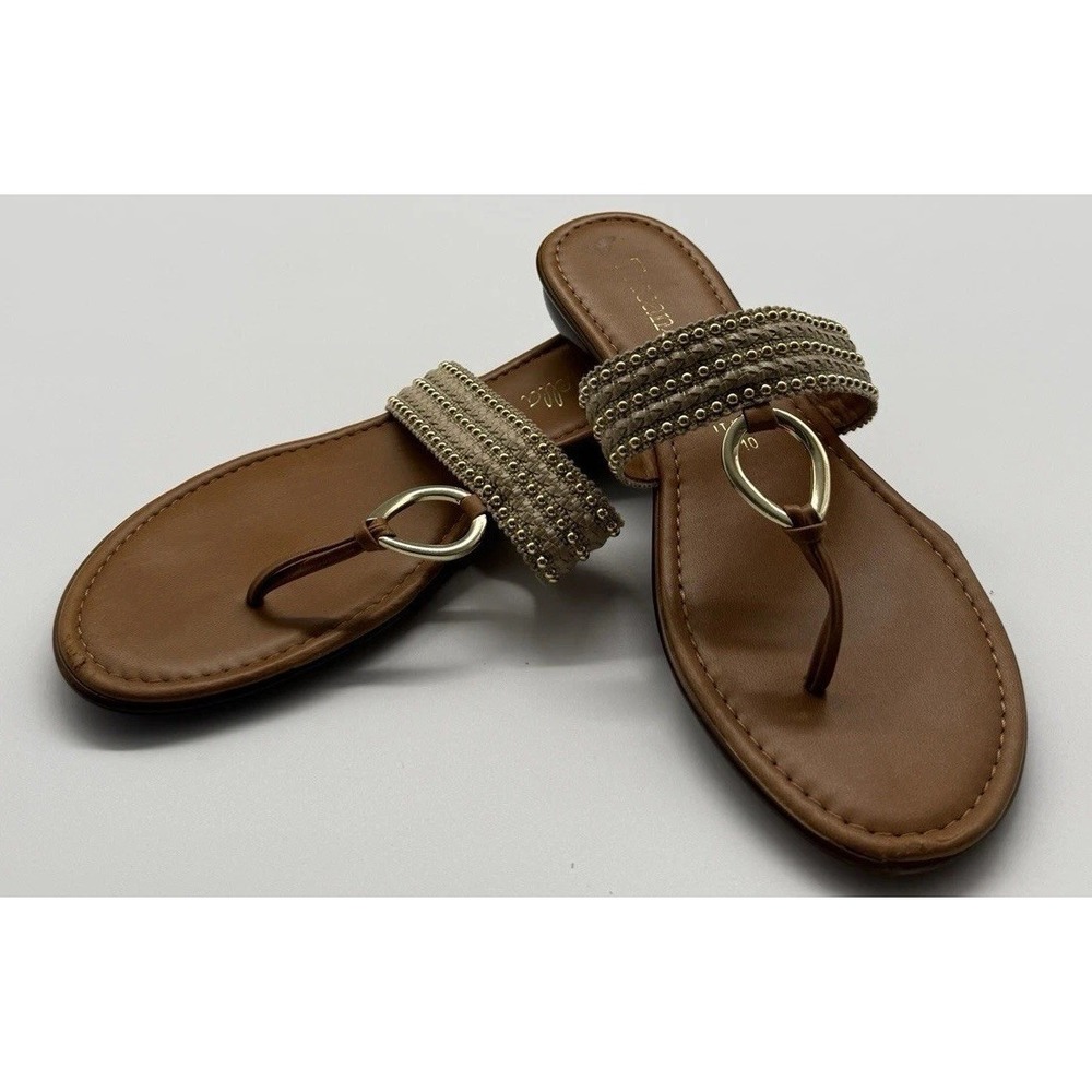 Size 10 Italian Shoemakers Schunyler Gold Thong Beaded Sandal Women's Shoes
